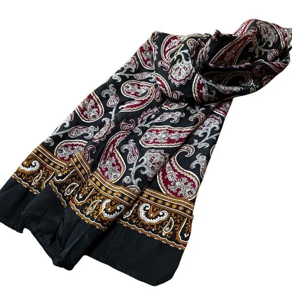 ECHO for Club 7 silk scarf long rectangle vintage 90’s black red gold paisley - Picture 5 of 8
